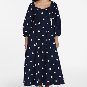 ⚡️NWT Elegant Navy and White Polka Dot Long Sleeve Dress